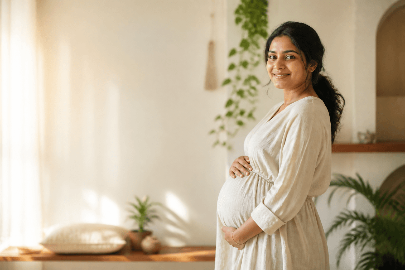Indian mom-to-be in a calm home wellness setting